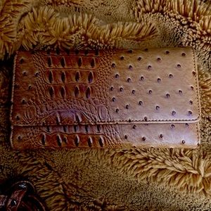 Ostrich Print Embossed Trifold Wallet with Checkbook Holder